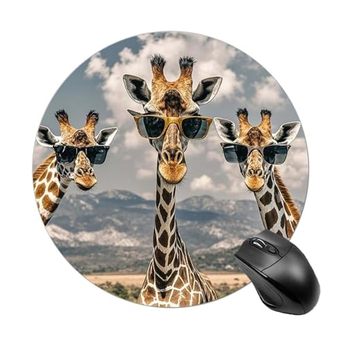 Rundes Mauspad, Giraffen, mit Sonnenbrille, Computer-Mauspad, Gaming-Mauspad, rutschfestes Mauspad, Heimdekoration, Büro-Schreibtisch-Zubehör von JTREWBV