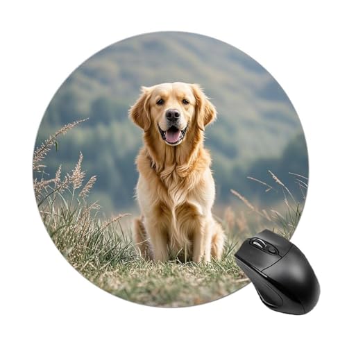 Rundes Mauspad, Golden Retriever Hund, Computer-Mauspad, Gaming-Mauspad, rutschfestes Mauspad, Heimdekoration, Büro-Schreibtischzubehör von JTREWBV