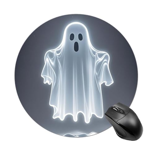 Rundes Mauspad, Schwarz und Halloween-Geisterdruck, Computer-Mauspad, Gaming-Mauspad, rutschfestes Mauspad, Heimdekoration, Büro-Schreibtisch-Zubehör von JTREWBV