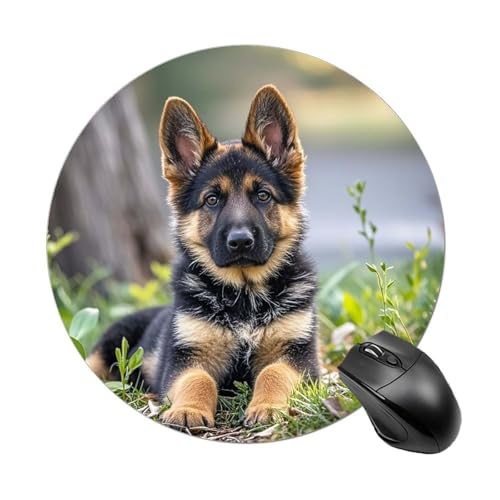 Rundes Mauspad, schwarzer Schäferhund, Computer-Mauspad, Gaming-Mauspad, rutschfestes Mauspad, Heimdekoration, Büro-Schreibtischzubehör von JTREWBV