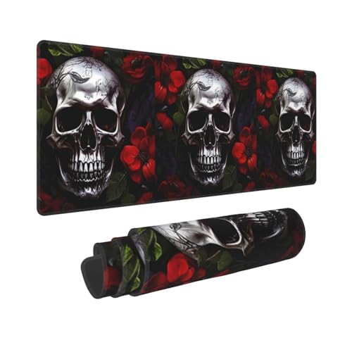 JTXSFYZPB Großes Mauspad mit Halloween-Totenkopf-Motiv, 800 x 300 x 3 mm, extra große Computer-Tastatur, Gaming-Mauspad, genähte Kanten, rutschfeste Gummiunterseite, Mauspad für Laptop, Büro und von JTXSFYZPB