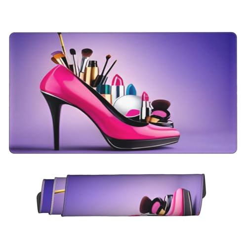 Shoes and Makeup, große Schreibtischunterlage, Gaming-Mauspad, erweitertes großes Mauspad, 75 x 40 x 0,3 cm, niedlich bedruckte Grafik-Schreibtischmatte, genähter Rand, rutschfeste Gummiunterseite, von JTXSFYZPB