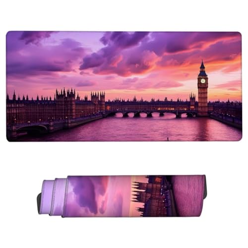 Mauspad XXL 800x400x3mm,Mousepad Landschaft Schreibtischunterlage,Mousepad London Gaming Mauspad Wasserdicht,Desk Mat mit Vernähte Kanten,Rutschfester Mouse Pad,Mauspads für Gaming,Büro,Zuhause ZH-879 von JUAIYOON