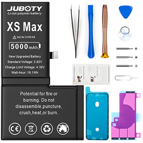 JUBOTY 5000mAh Akku für iPhone XS Max, Neues Upgrade Li-ion hohe Kapazität Akku Ersatz für iPhone XS Max Model A1921 A2101 A2102 A2104 mit kompletten professionellen Reparatur-Set von JUBOTY
