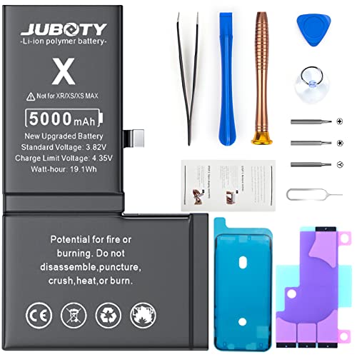 JUBOTY Akku für iPhone X 5000mAh, Neues Upgrade Li-ion hohe Kapazität Akku Ersatz für iPhone X Model A1865 A1901 A1902 mit kompletten professionellen Reparatur-Set von JUBOTY