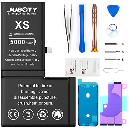 JUBOTY Akku für iPhone XS 5000mAh, Neues Upgrade Li-ion hohe Kapazität 0-Zyklus Akku Ersatz für iPhone XS Model A2097 A2098 A1920 A2100 mit kompletten professionellen Reparatur-Set von JUBOTY