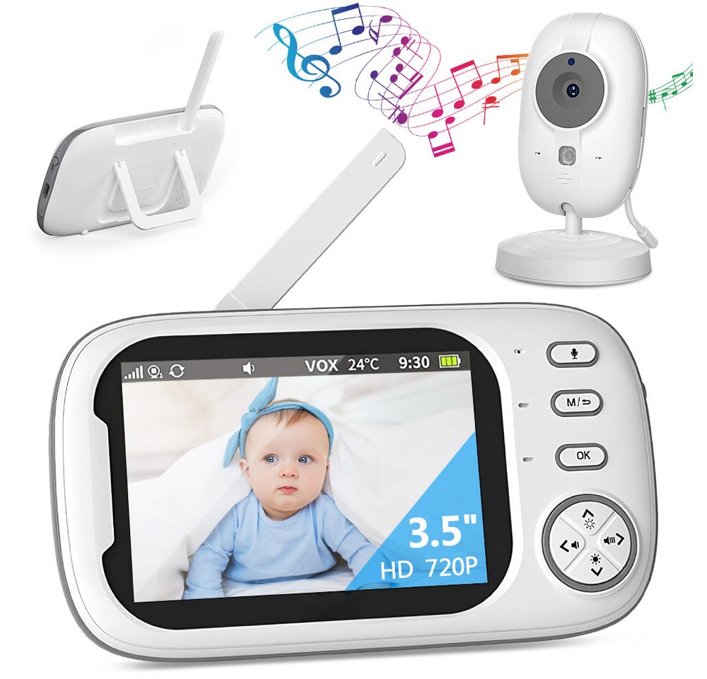 JUBOUEL Babyphone Babyphone 3,5 Zoll 720P 4X Zoom mit Kamera Temperatursensor VOX Modus, RGB Nachtlicht Babyphone 2 Wege Audiogespräch 8 Schlaflieder 2000mAh von JUBOUEL