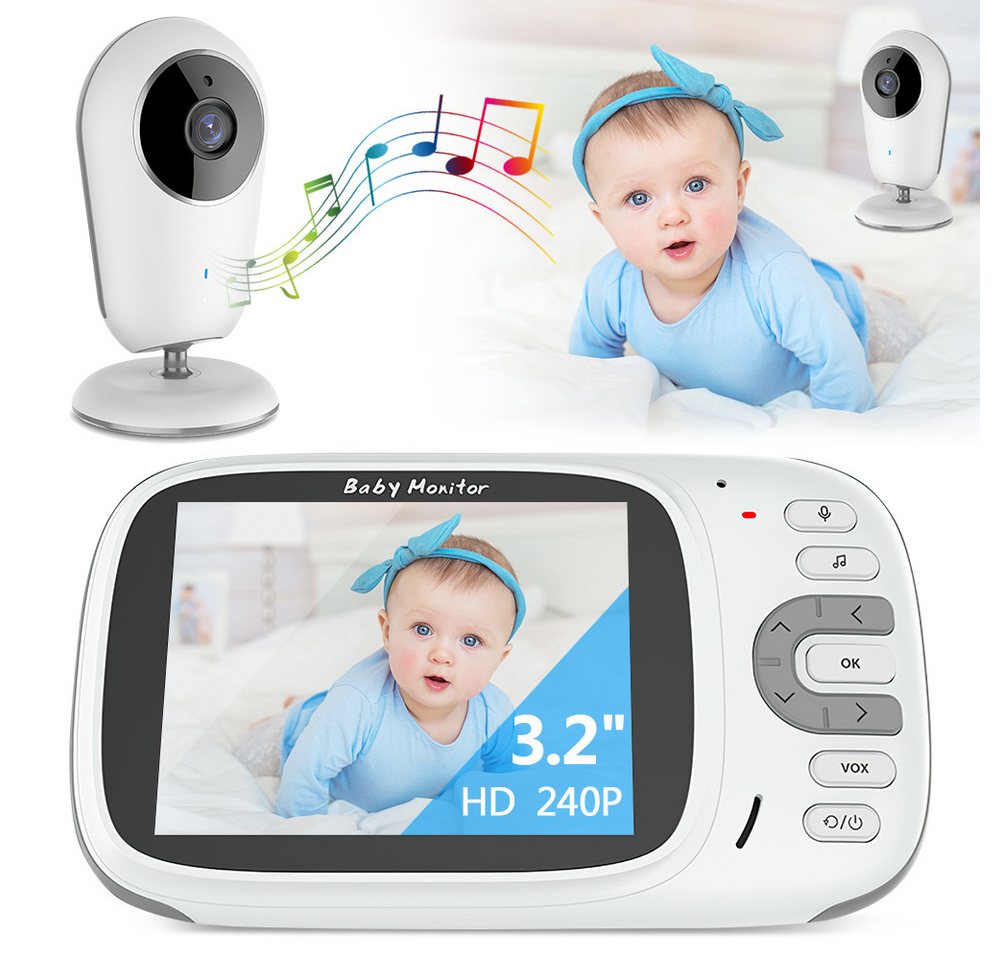 JUBOUEL Babyphone Video-Babyphone digital Smart Alert kabellos hochauflösende Nachtsicht, Zweiwege-Audio Nachtsicht Digitalzoom VOX-Modus Innentemperatur von JUBOUEL