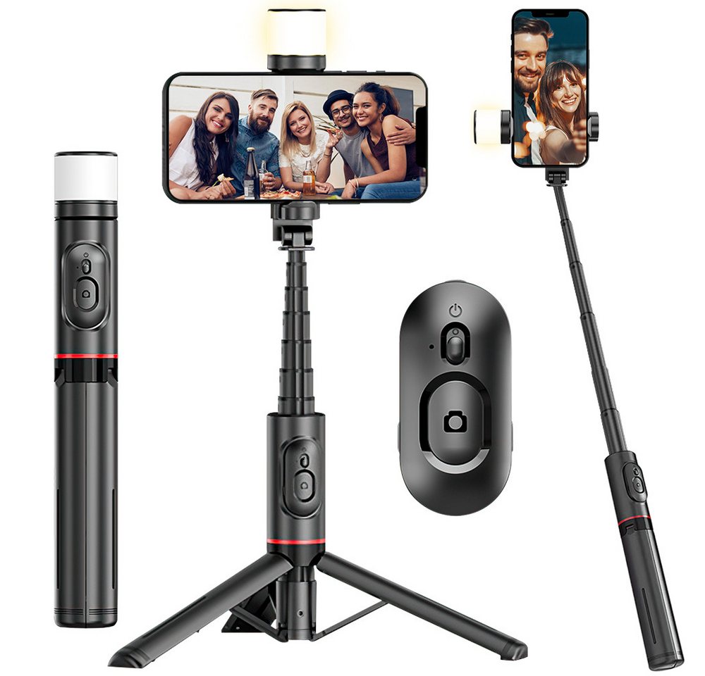 JUBOUEL Handy-Selfie-Stick multifunktionaler Handy-Halterung Teleskop Stative Halterung, (mit 360° drehbares Aufhelllicht und rutschfesten Füßen, Mini-Selfie-Stick,Android, i0S sind kompatibel) von JUBOUEL