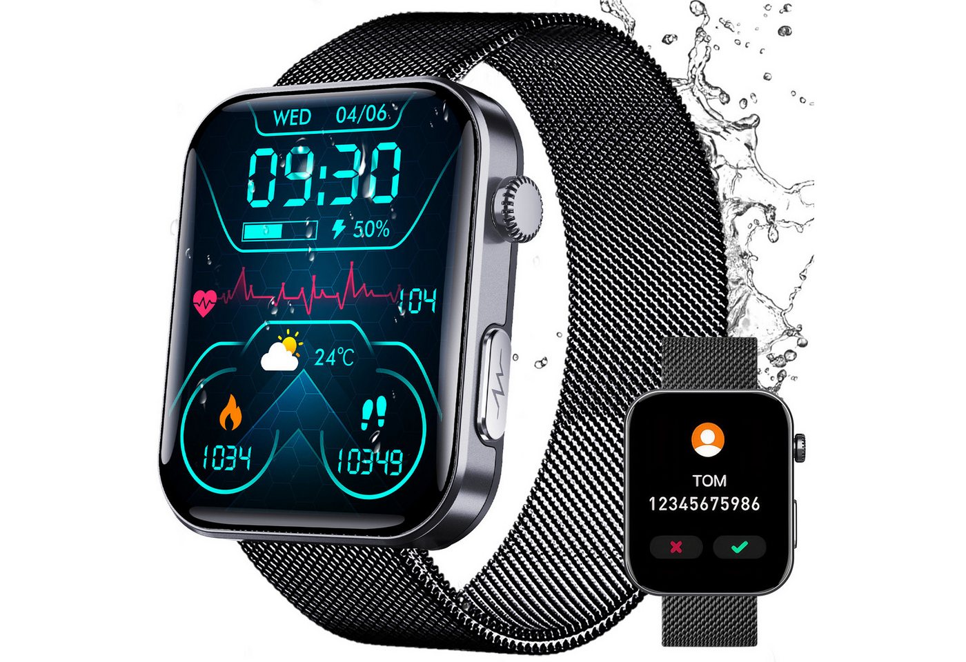 JUBOUEL Smartwatch Gesundheits-Smartwatch Fitness Tracker uhr Smartwatch (5.3 cm/2,1 Zoll), 1-tlg., IP67 wasserdicht, unterstützt 50+ Sportmodi von JUBOUEL