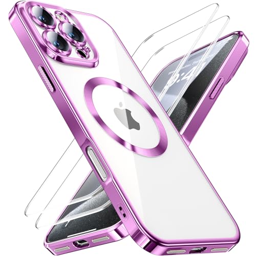 JUESHITUO 3 in 1 Hülle für iPhone 16 Pro Max,1 Handyhülle mit 2 Stück Schutzfolie, [Militärstandard] [TOP N56 Starke Magnete] Stoßfest Kratzfest für Magsafe Case mit Kameraschutz, Pink von JUESHITUO