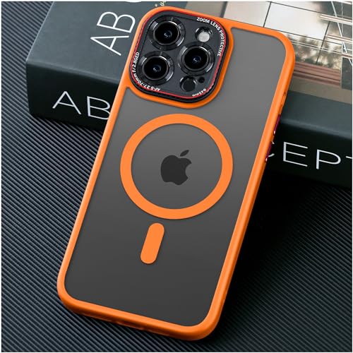 JUESHITUO für iPhone 16 Pro Hülle für Magsafe [Militärschutz] [Mit Integrierter Kameraschutz] Matt Stoßfest Kratzfest Anti-Fingerabdruck Handyhülle für iPhone 16 Pro Case Orange von JUESHITUO