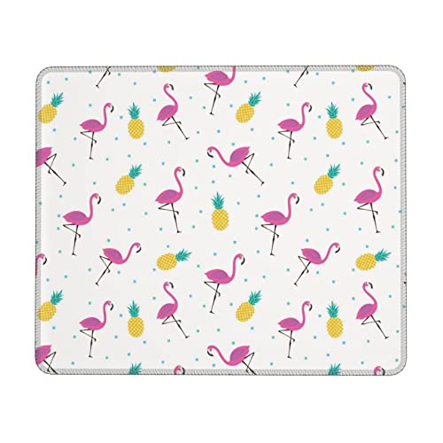 Mauspad mit Flamingo und Ananas, mit genähtem Rand, rutschfeste Gummiunterseite, hochwertig strukturiertes und wasserdichtes Mauspad für Computer, Laptop, Büro und Zuhause, 30 x 25 cm, 3 mm von JUEXDEME