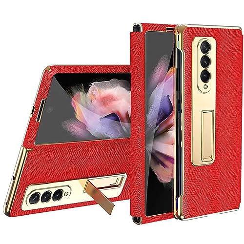 JUFKGBAR Hülle für Samsung Galaxy Z Fold 3/Fold 4/Fold 5 Scharnierschutzabdeckung stoßfester PC galvanisierte Rahmenabdeckung Commerce Fashion Case (rot,Fold 4) von JUFKGBAR