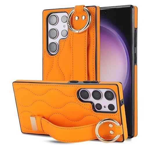 JUFKGBAR Schlanke Hülle for Samsung Galaxy S23 Ultra /S23 Plus/S23 Lederarmbandhülle Mit Ringständer Stoßfeste Abdeckung (Orange,S23 Ultra) von JUFKGBAR