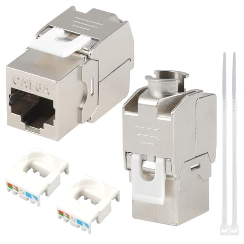 2x CAT 7 Keystone Jack Modul, RJ45 Buchse für Netzwerkkabel, Patchkabel, Verlegekabel 1000 MHz, 10 Gbit/s, Schneidklemme (LSA), STP Schirmung Kompatibel mit CAT6, CAT6, CAT6a von JUGNAW