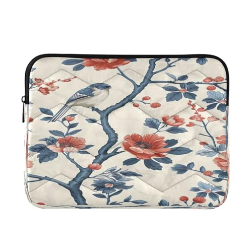 JUMBEAR Laptop-Hülle mit Retro-Blumen und Vögeln für 33-35,6 cm (13-14 Zoll) Notebooks, Laptop-Tasche, Schutzabdeckung, weiche Plüsch-Innenhülle, Aktentasche, Tragetasche von JUMBEAR