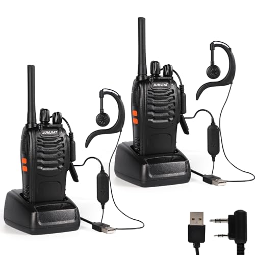 Walkie-Talkies PMR446 Langstrecken mit Headset, JUMJIAT Funkgeräte wiederaufladbares 16-Kanal-Hand funkgerät mit Taschenlampe(2 Stück) von JUMJIAT