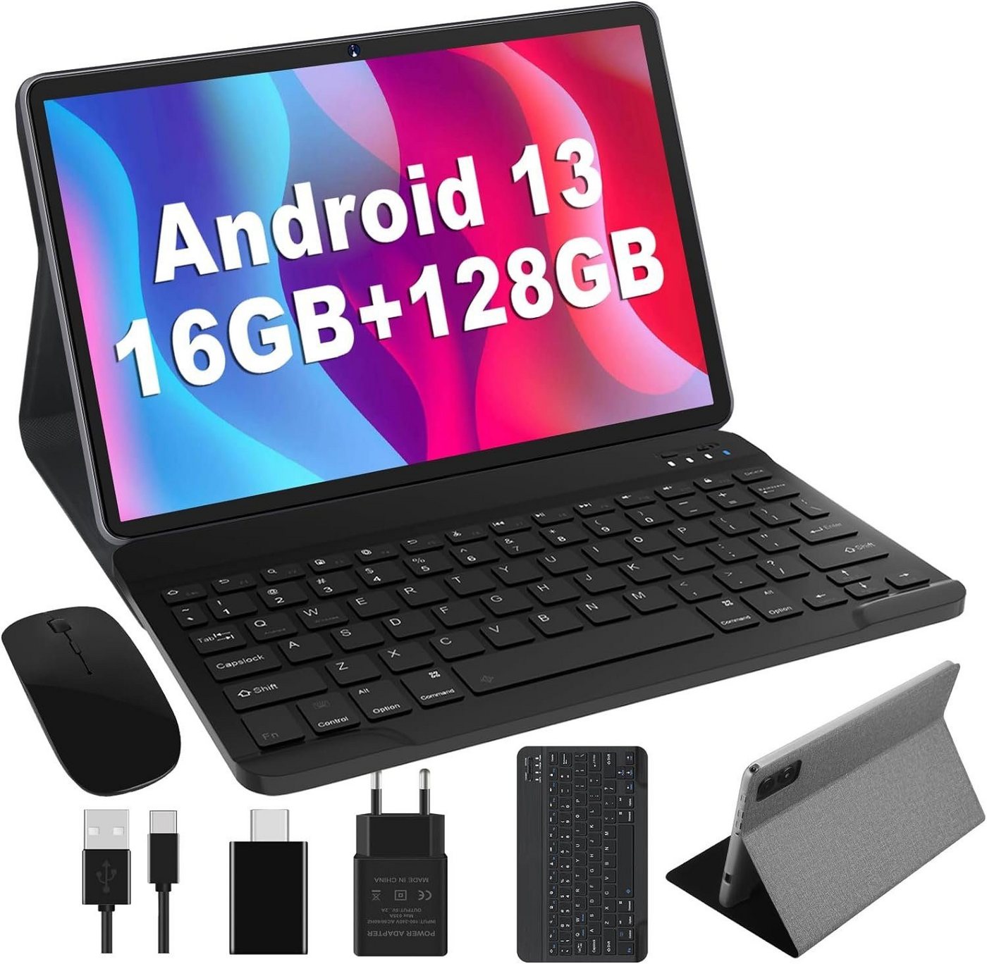 JUSYEA Tablet (10", 128 GB, Android 13, Octa-Core GPS 13MP+5MP, 8000mAh Akku, mit Tastatur & Maus Metallkörper) von JUSYEA