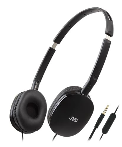 JVC HA-S160M-B - Flats Faltbarer und kompakter Kopfhörer in Glossy Trendfarbe, mit Schalter für Mikrofon EIN/aus, ideal für Telearbeit und Online-Seminare (Schwarz) von JVC