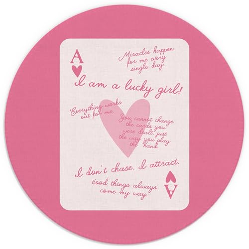 JWVK Pinkes adrettes Mauspad, Lucky Girl Poker inspirierendes Mauspad, mädchenhaftes Mauspad, rosa Büro-Schreibtischzubehör, kleine runde Mauspads für Schreibtisch, 20 x 20 cm, Ty-047 von JWVK