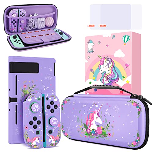 JYPS Einhorn Tragetasche für Nintendo Switch, Harter Schutzhülle, Reisetasche Switch Case Zubehör Kit, Tragbare Schutz Tasche Kompatibel mit Nintendo Switch für Mädchen Geschenke(Lila) von JYPS