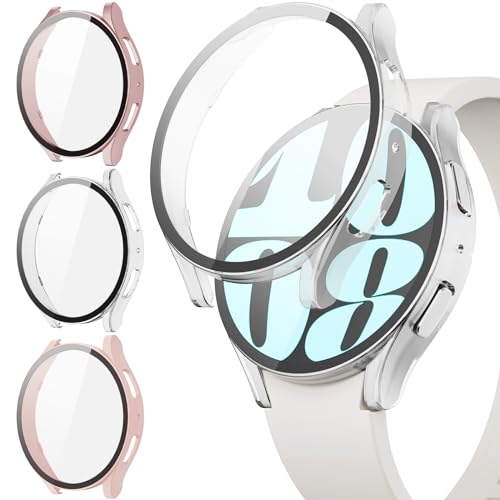 JYQ 3-Stück Schutzhülle mit Displayschutzfolie Kompatibel mit Samsung Galaxy Watch 4/5 40mm, Rundum Ultradünne Hard Gehäuse Eingebaut Kratzfest Gehärtetes Glas Schutzfolie für Samsung Watch 5/4 40mm von JYQ