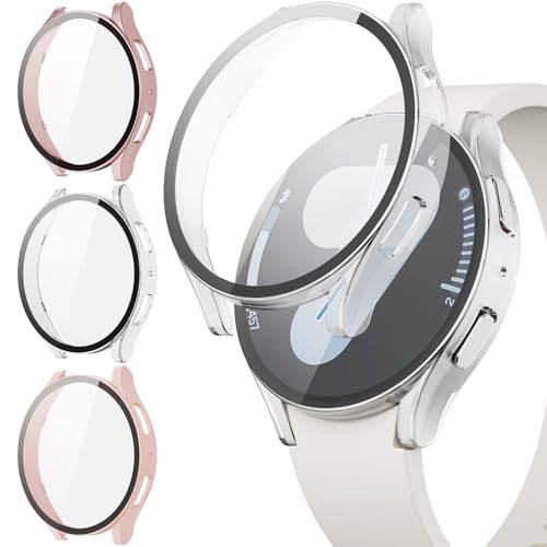 JYQ 3-Stück Schutzhülle mit Displayschutzfolie Kompatibel mit Samsung Galaxy Watch 7 40mm, Rundum Ultradünne Hard Gehäuse Eingebaut Kratzfest Gehärtetes Glas Schutzfolie für Samsung Watch 7 40mm von JYQ