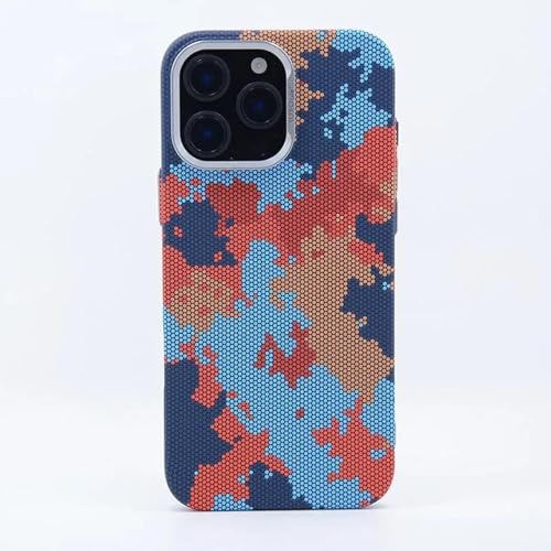 JYUANS Handyhülle mit Camouflage-Muster für iPhone 16 15 14 Pro Max, kabelloses Laden, Legierungsobjektivkamera, stoßfeste Hart-PC-Hülle (für iPhone 16 Pro Max/Blau magnetisch) von JYUANS