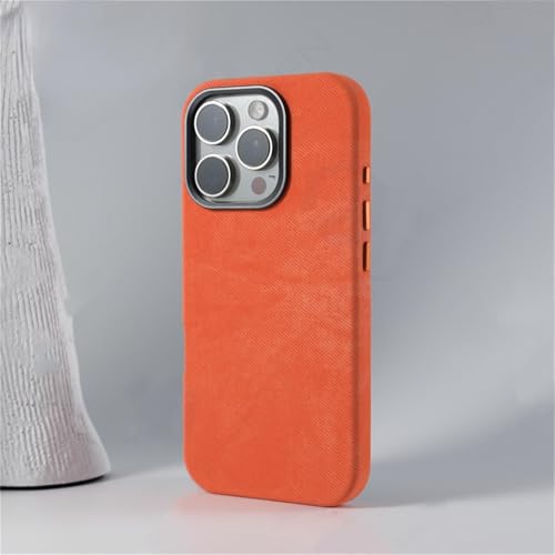 JYUANS Luxuriöse Handyhülle aus Faserleder für das iPhone 16 15 14 13 12 Pro Max Plus, magnetische kabellose Ladehülle, stoßfeste Hülle (für iPhone 15/Orange GZ CC) von JYUANS