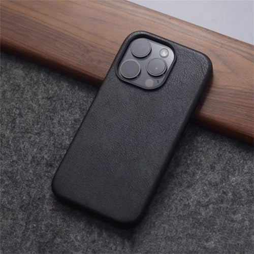 JYUANS Magnetische Hülle mit Retro-Lederstruktur für iPhone 16pro Max 15 Pro 14 13 12pro Max Textur-Luxushülle (für iPhone 16 Pro/schwarz) von JYUANS