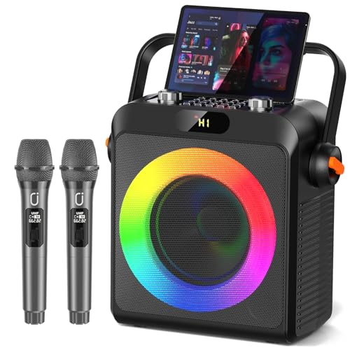 JYX Karaoke mit 2 Mikrofonen, Bluetooth-Karaoke-Lautsprecher und DJ-Lichtern für Erwachsene und Kinder, PA System mit Mikrofon, Karaoke, tragbar, für Partys zu Hause, im Freien von JYX