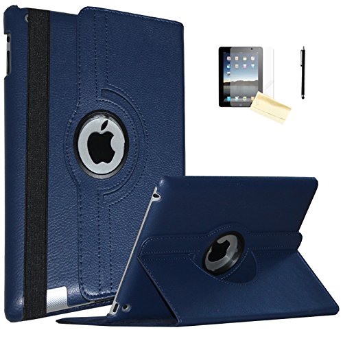 JYtrend Schutzhülle für das alte iPad 2 (2011), iPad 3 (2012), iPad 4 (2012), drehbarer Ständer, Smart-Schutzhülle, magnetisch, automatische Aufwachen/Schlafmodus, A1459, A1460 (2) Marineblau. von JYtrend