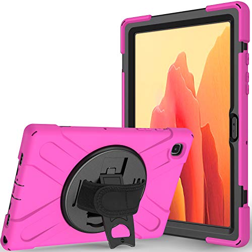 JZ 360 Degrees Kickstand Hülle Cover Compatible with Galaxy Tab A7 10.4 2020 (SM-T500/T505/T507) Stand Hülle with Wrist Strap and Shoulder Strap - Hot Pink von JZ