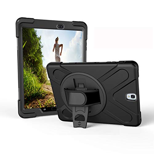 JZ 360 Degrees Kickstand Hülle Cover Compatible with Galaxy Tab S3 9.7 (SM-T820,T825,T827) Stand Hülle with Wrist Strap and Shoulder Strap - Black von JZ