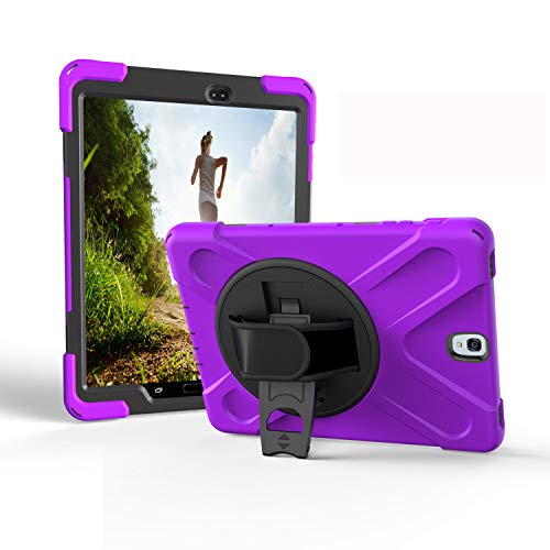 JZ 360 Degrees Kickstand Hülle Cover Compatible with Galaxy Tab S3 9.7 (SM-T820,T825,T827) Stand Hülle with Wrist Strap and Shoulder Strap - Purple von JZ