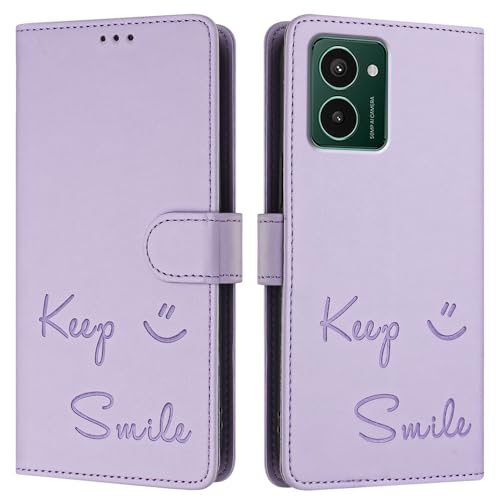 JZ Fall Kunstleder Flip Cover Wallet [Keep Smile][Handgelenk-Nackenriemen][Kartenhalter] Für HMD Pulse Pro Fall - Violet von JZ