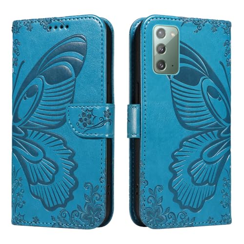 JZ Galaxy Note20 Swallowtail Kunstleder Flip Cover Geldbörse Fall [Wrist Strap][Kartenhalter][Kickstand] Für Samsung Galaxy Note20 Case - Blue von JZ