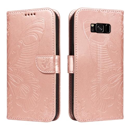 JZ Galaxy S8 Swallowtail Kunstleder Flip Cover Geldbörse Fall [Wrist Strap][Kartenhalter][Kickstand] Für Samsung Galaxy S8 Case - Rose Gold von JZ