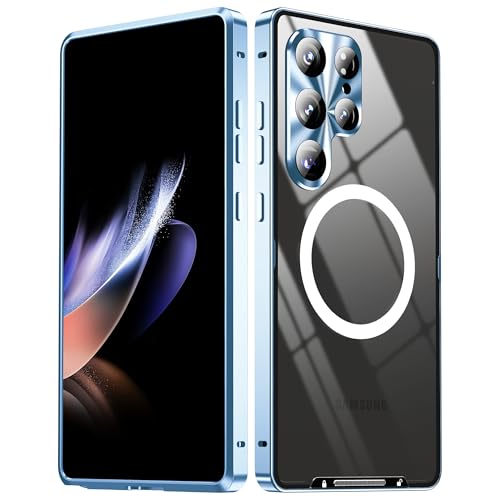 JZ Slim Metal Frame Magnetische drahtlose Aufladung Handyhülle Fall für Samsung Galaxy S24 Plus -Ultradünne Schutzhülle mit starker magnetischer Rückseite Case -Blue von JZ