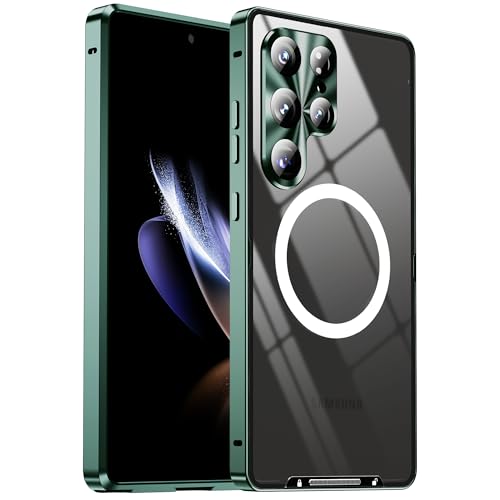 JZ Slim Metal Frame Magnetische drahtlose Aufladung Handyhülle Fall für Samsung Galaxy S25 -Ultradünne Schutzhülle mit starker magnetischer Rückseite Case -Green von JZ