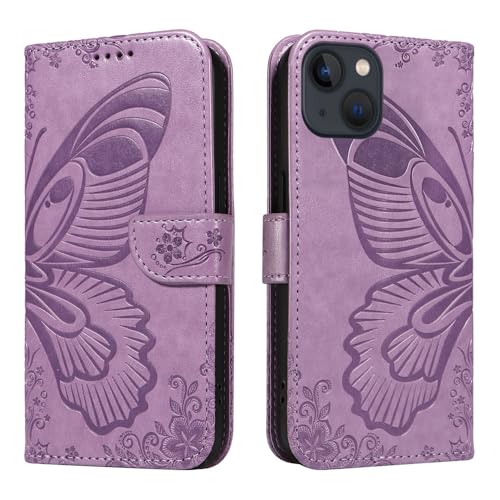 JZ iPhone14 Plus Swallowtail Kunstleder Flip Cover Geldbörse Fall [Wrist Strap][Kartenhalter][Kickstand] Für iPhone 14 Plus Case - Purple von JZ
