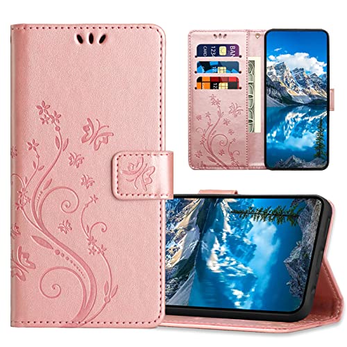 JZASES Hülle für Oppo A96 / Oppo A76 / Oppo A36, PU Leder Handyhülle, Klappbar Prägung Brieftasche Stoßfeste Schutzhülle Kompatibel mit Oppo A96 / Oppo A76 / Oppo A36, Roségold von JZASES