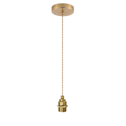 JZCDR Vintage Pendelleuchte Gold Metall Lampenaufhängung E27 mit Schraubring 150cm Textilkabel Verstellbar Lampenschirm Frei Wählbar DIY Hängelampe für Deckenlampe Hängend Küche, Keine Glühbirne von JZCDR