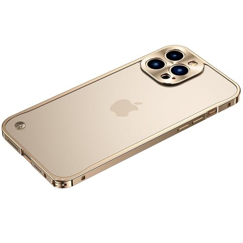 JZFDCLF Goldschwarze Telefon-Stoßstangenhülle aus Aluminiummetall für iPhone 15 14 Plus 13 Pro Max 12 Mini 11 13Pro 12Pro 11Pro 13 Lila Hülle, Gold, für iPhone 12 Pro Max von JZFDCLF