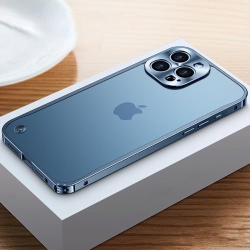 JZFDCLF Kabellose Ladehülle für iPhone 16 15 14 Plus 13 12 11 Pro Max Magnetischer Rahmen aus Aluminiumlegierung aus Metall Durchscheinende Abdeckung, Blau, Für iPhone 12 ProMax von JZFDCLF