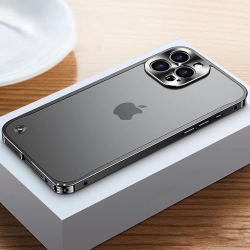 JZFDCLF Kabellose Ladehülle für iPhone 16 15 14 Plus 13 12 11 Pro Max Magnetischer Rahmen aus Aluminiumlegierung aus Metall Durchscheinende Abdeckung, Schwarz, Für iPhone 14 ProMax von JZFDCLF