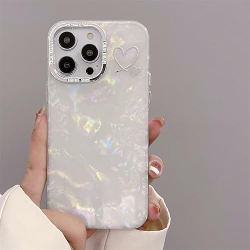 JZFDCLF Love Heart Gradient Shell Pattern Hülle für iPhone 15 Pro Max 14 13 12 11 Pro 15Plus Metalllinsen-Schutzhülle, C, für iPhone 15Plus von JZFDCLF