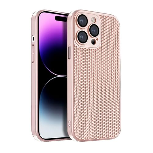 JZFDCLF Luxuriöse, superkühlende Telefonhülle mit Wärmeableitung für iPhone 15 Pro Max 11 12 13 Pro 14 Plus, vollständiger Linsenschutz, atmungsaktive Hülle, Pink, für iPhone 14 von JZFDCLF