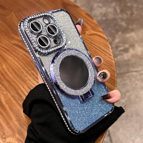 JZFDCLF Luxuriöse Handyhülle mit Glitzer und Diamanthalterung für iPhone 15 Pro Max 12 13 Pro 14 11 Softcover, blau, für iPhone 13 von JZFDCLF